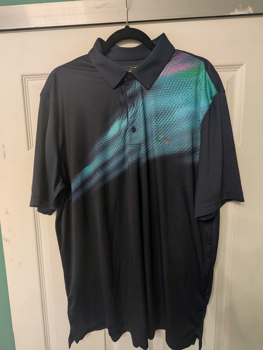 Greg Norman Collection Black Polo with Teal and Aqua Gradient